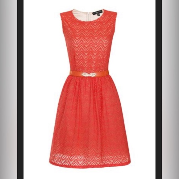 Red orange fit and flare lace dress - Picture 3 of 8
